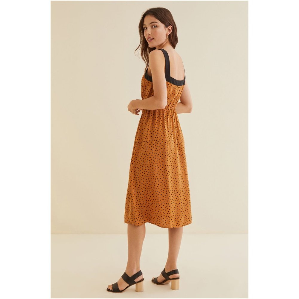 Amour Vert Mustard Polka Dot Midi Dress with Black Straps